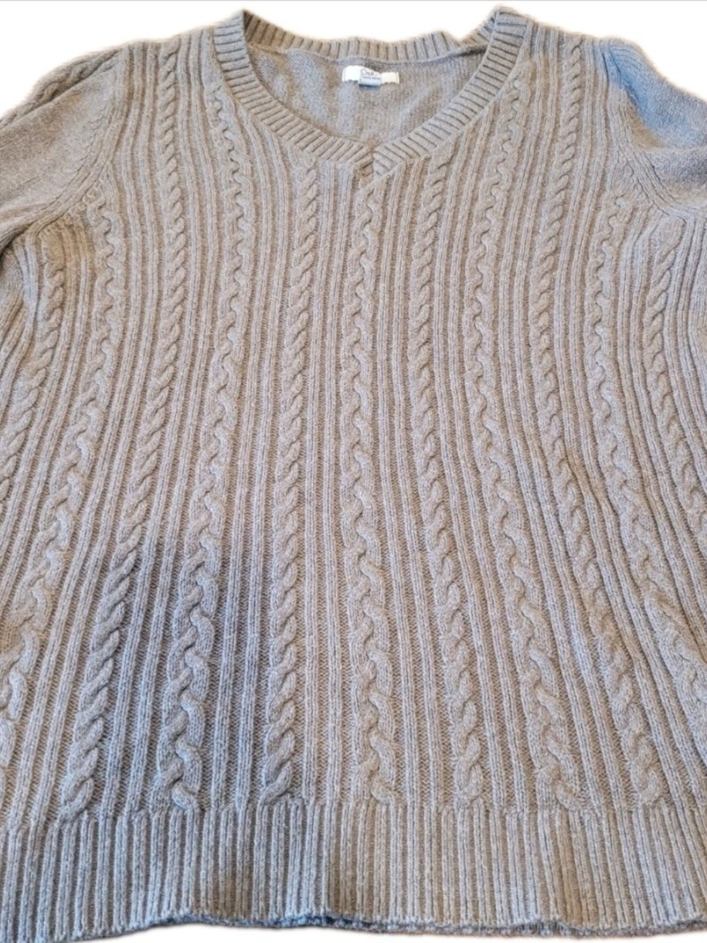 Croft & Barrow Women’s XL Gray Cable Knit V Neck Cotton Blend Sweater - Picture 1 of 8